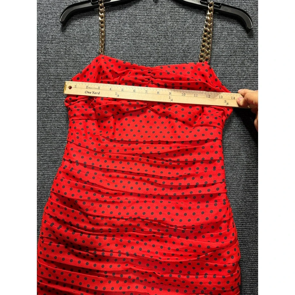 Michael Kors Simple Dot Bustier Dress Women 2 Red Polka Dot Chain Ruched Mini